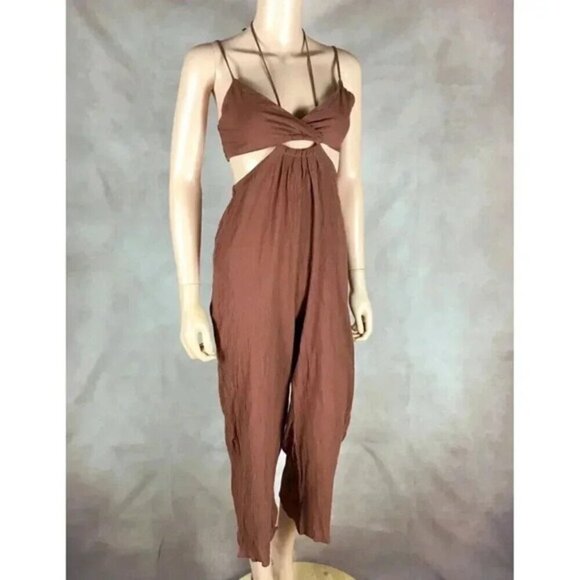 Lush Cut Out Jumpsuit Espresso Brown Boho Size S Small - Picture 8 of 10